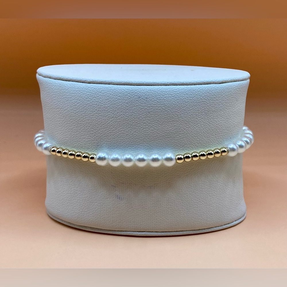 14K Gold & Pearl Beaded Bracelet; non tarnish, water & sweat proof. NEW.
